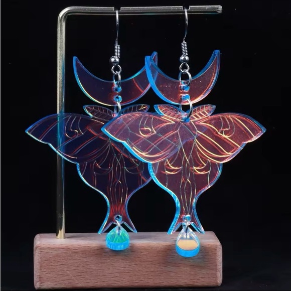 New Iridescent Luna Moth Laser Acrylic Earrings - Picture 4 of 10
